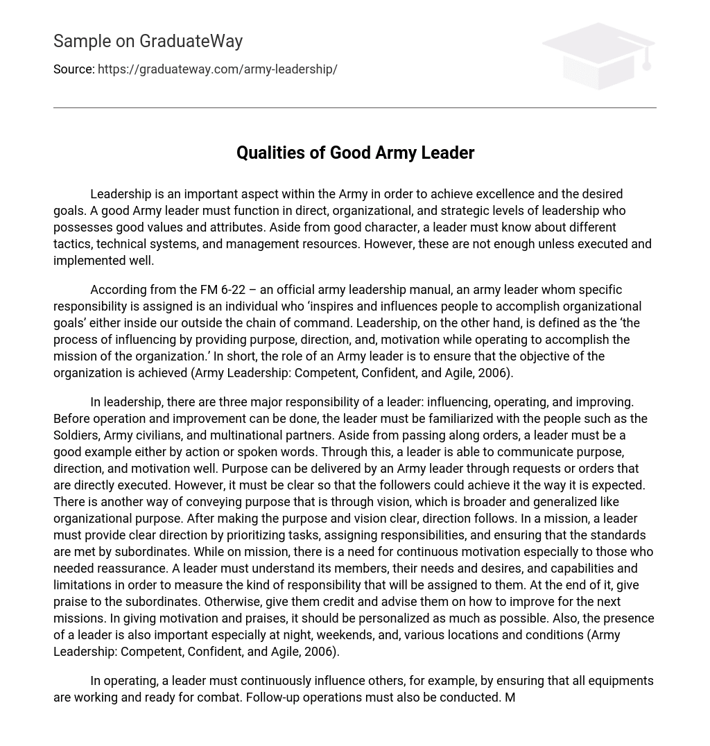  Qualities Of Good Army Leader Essay Example GraduateWay