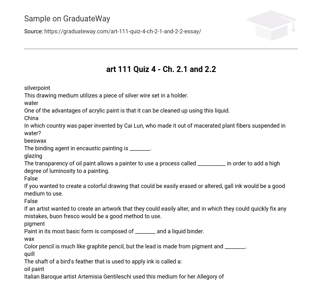 art 111 Quiz 4 – Ch. 2.1 and 2.2