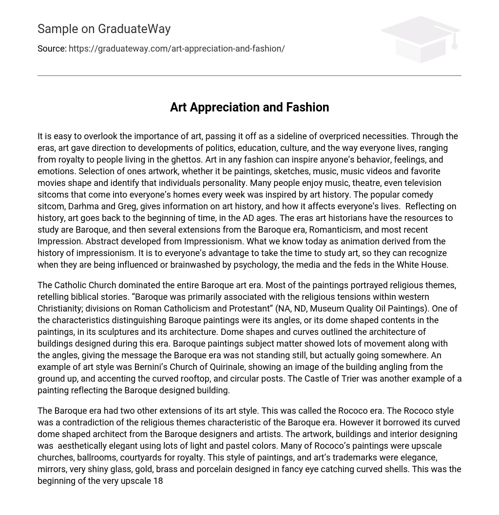 Art Appreciation and Fashion Research Paper