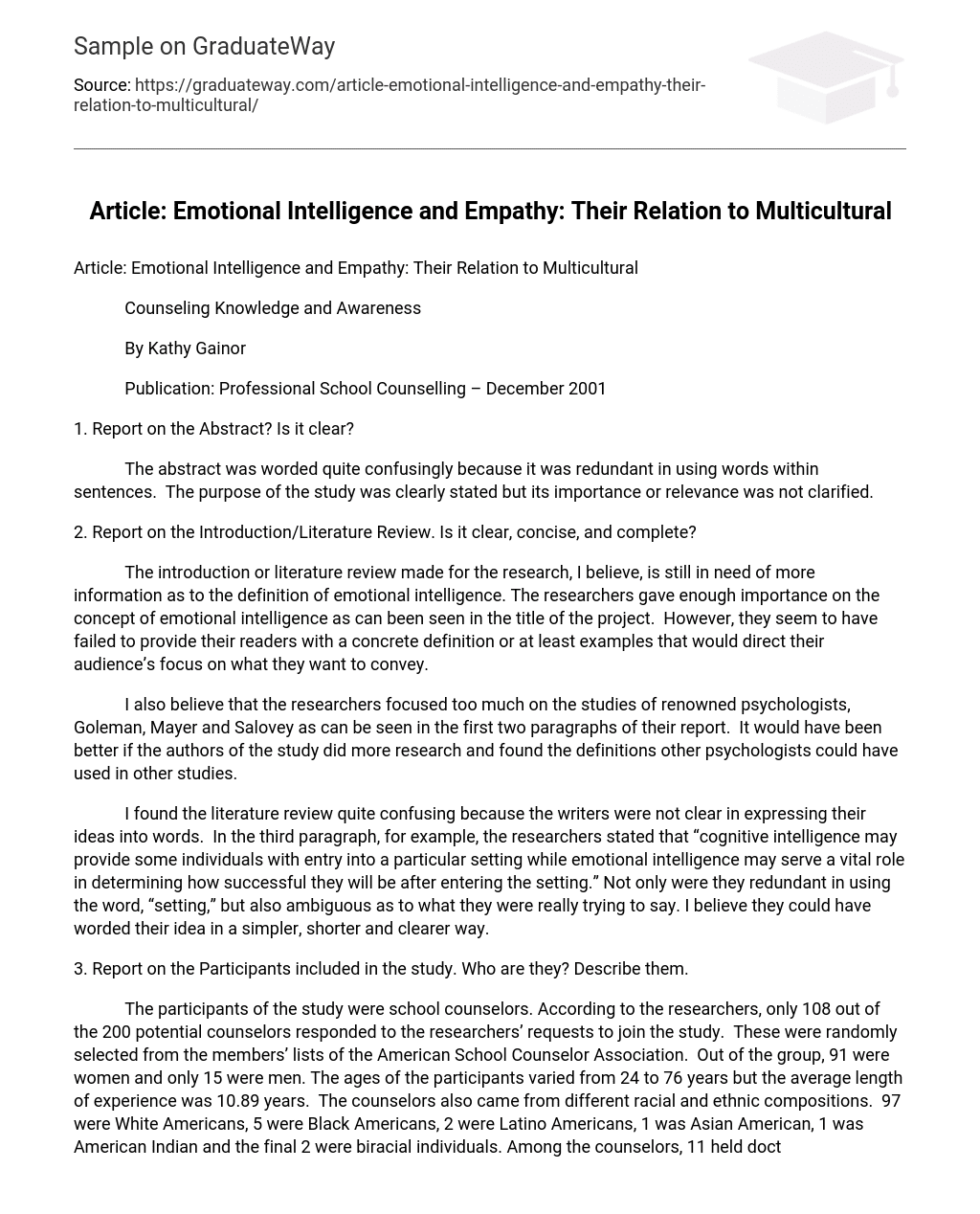 Article: Emotional Intelligence and Empathy: Their Relation to Multicultural