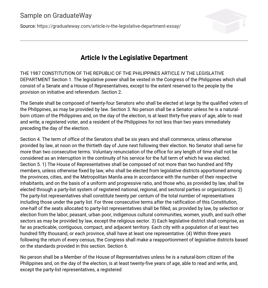 Article Iv the Legislative Department