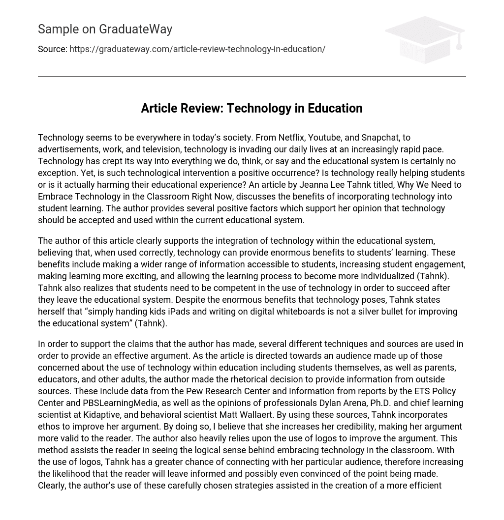 Article Review: Technology in Education