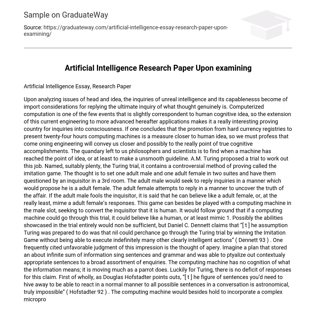Artificial Intelligence Research Paper Upon examining