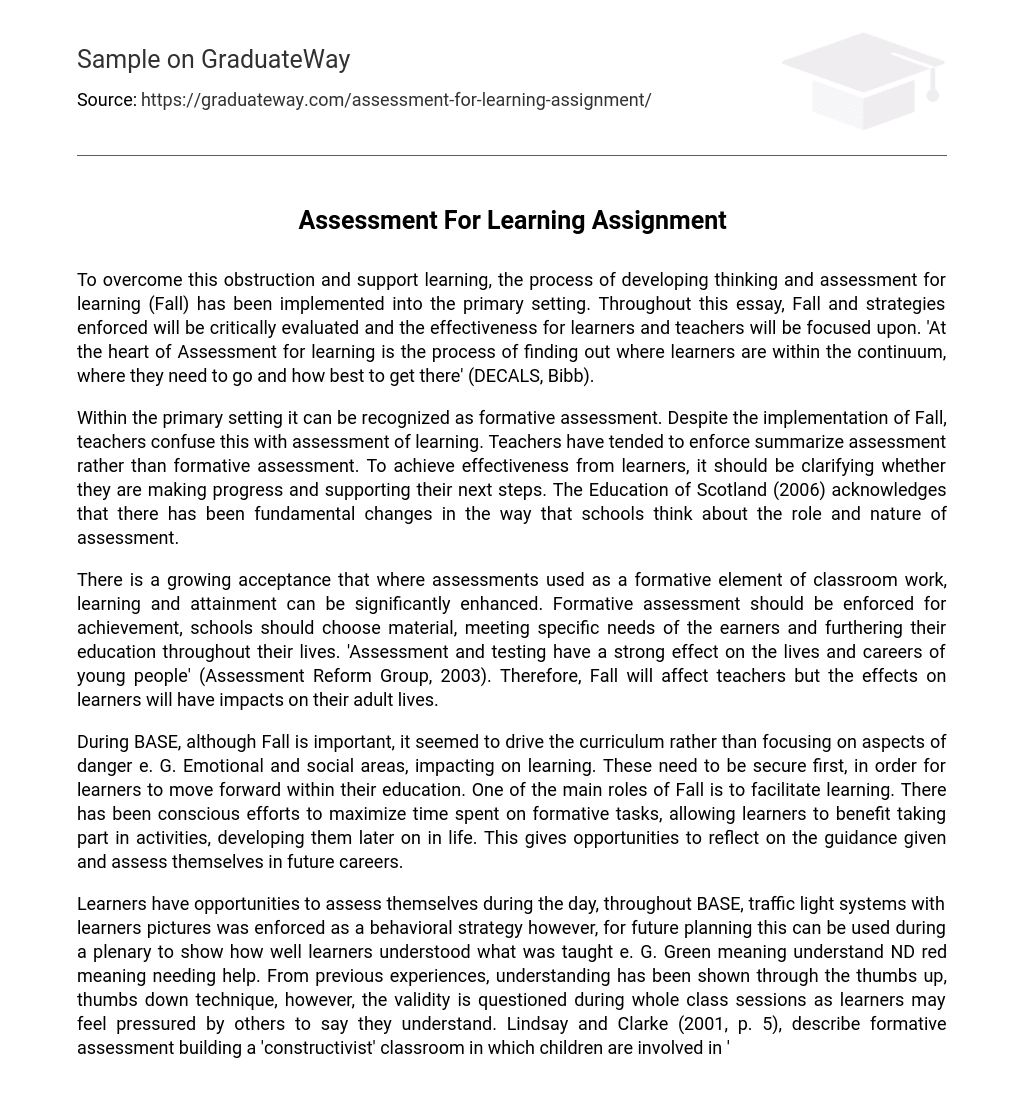Assessment For Learning Assignment