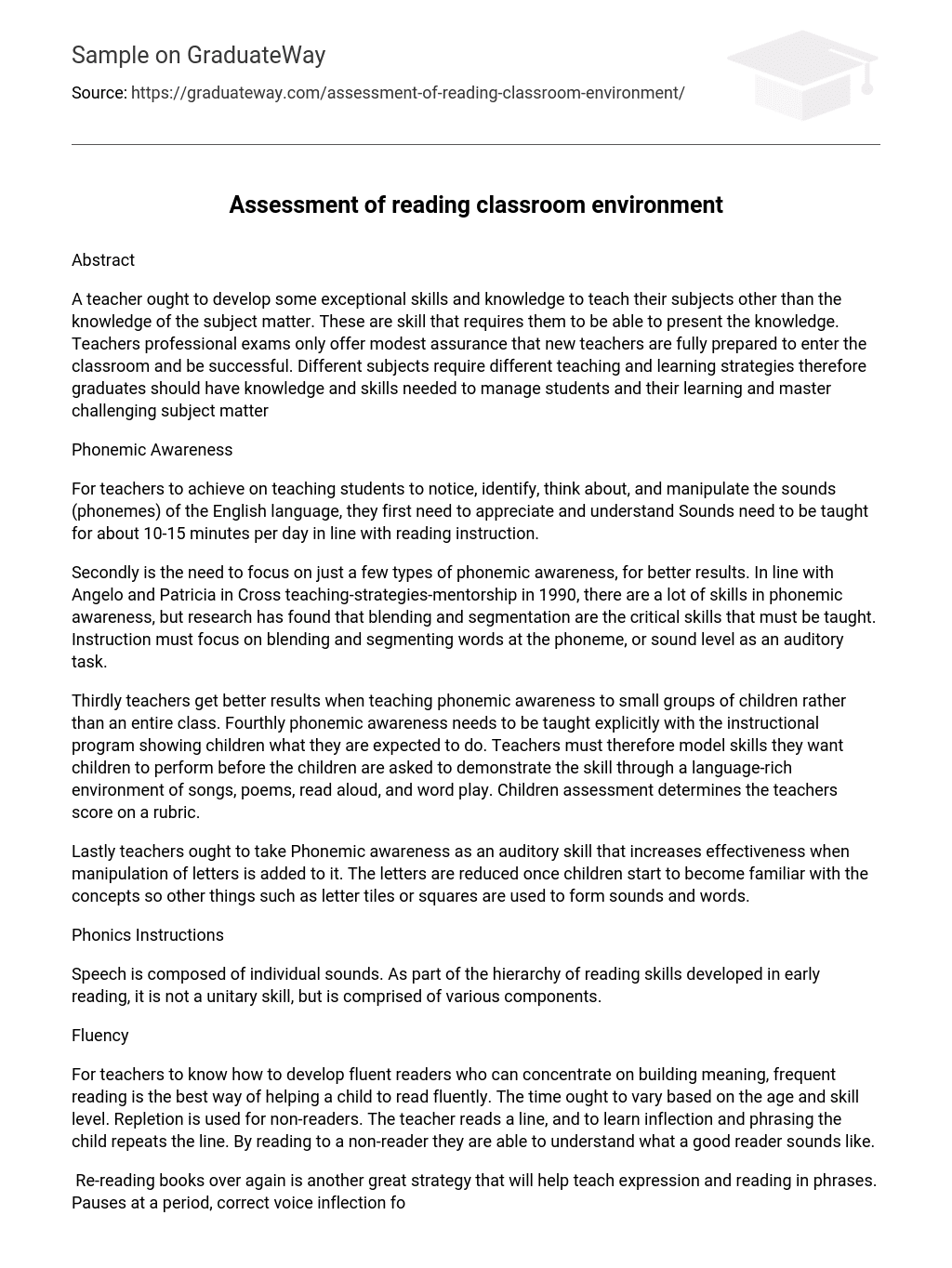 Assessment of reading classroom environment
