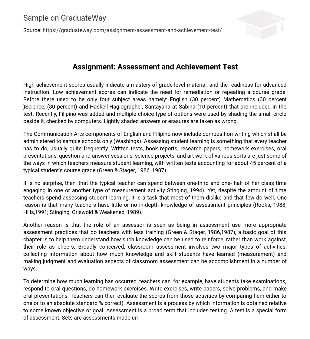 Assignment: Assessment and Achievement Test