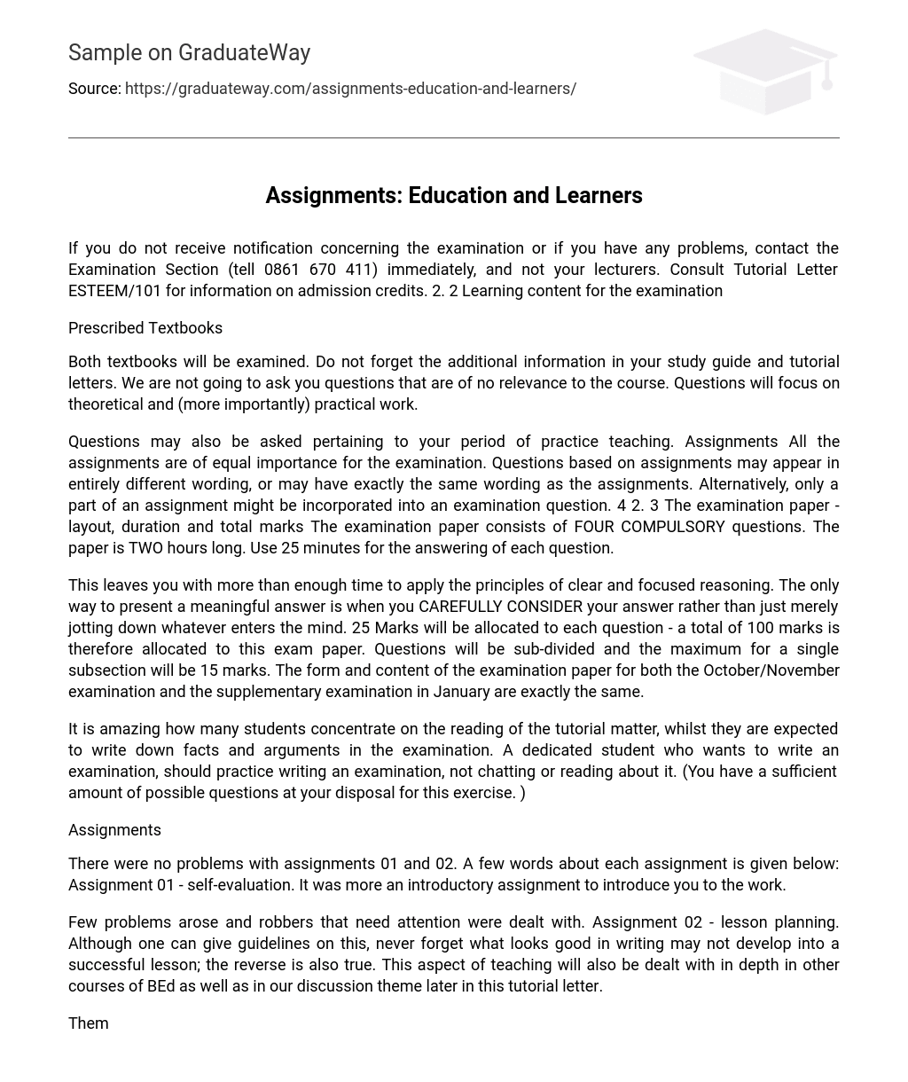 Assignments: Education and Learners