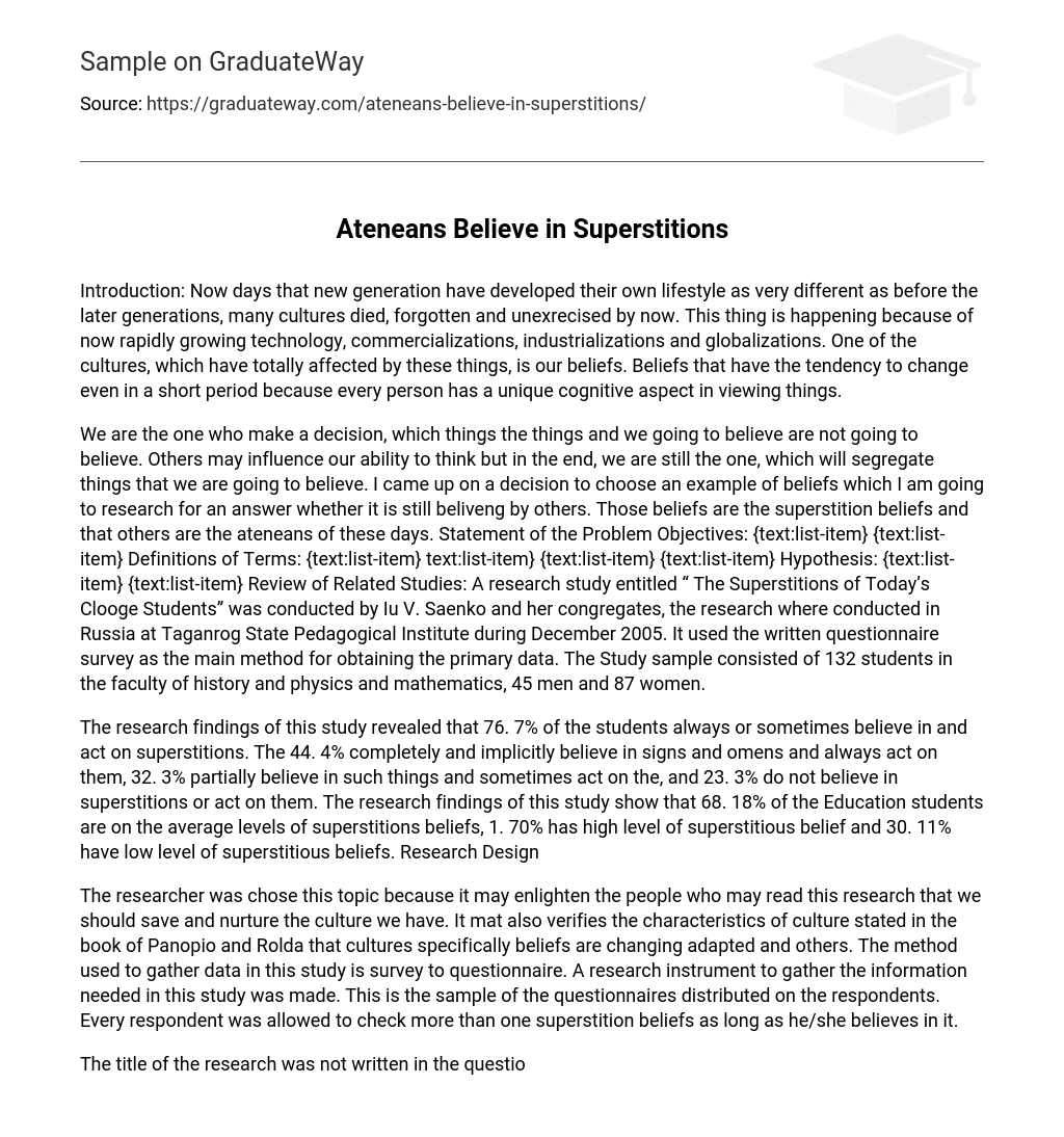  Ateneans Believe In Superstitions Essay Example GraduateWay