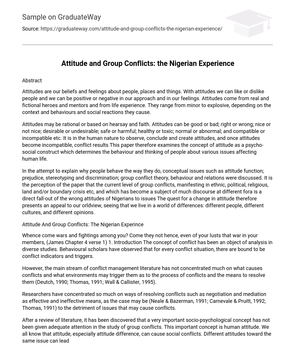 Attitude and Group Conflicts: the Nigerian Experience
