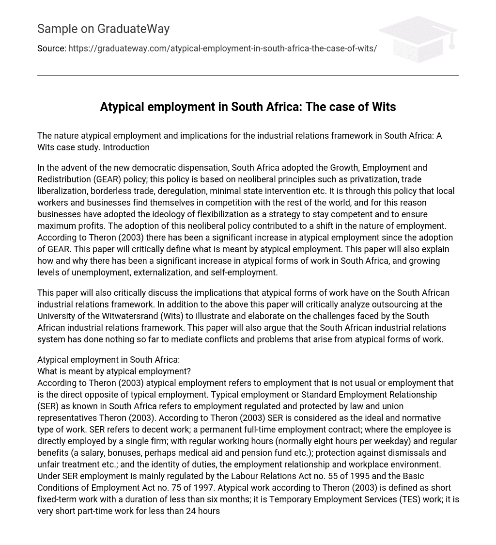 Atypical employment in South Africa: The case of Wits