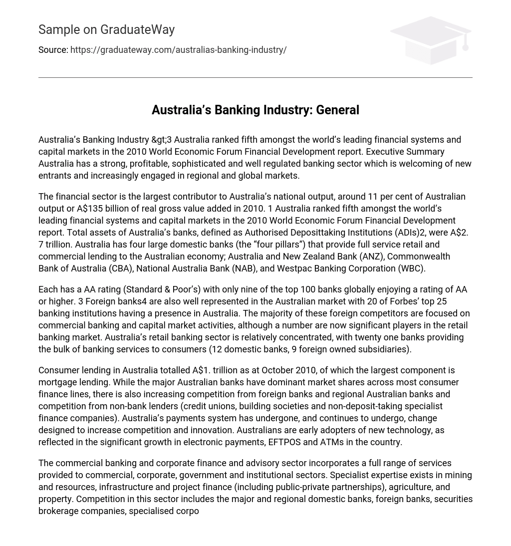 Australia’s Banking Industry: General