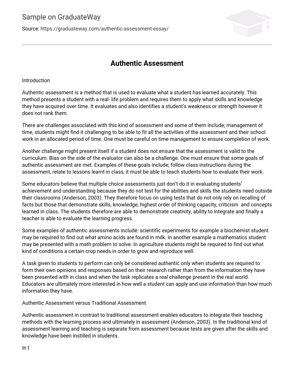 essay in authentic assessment