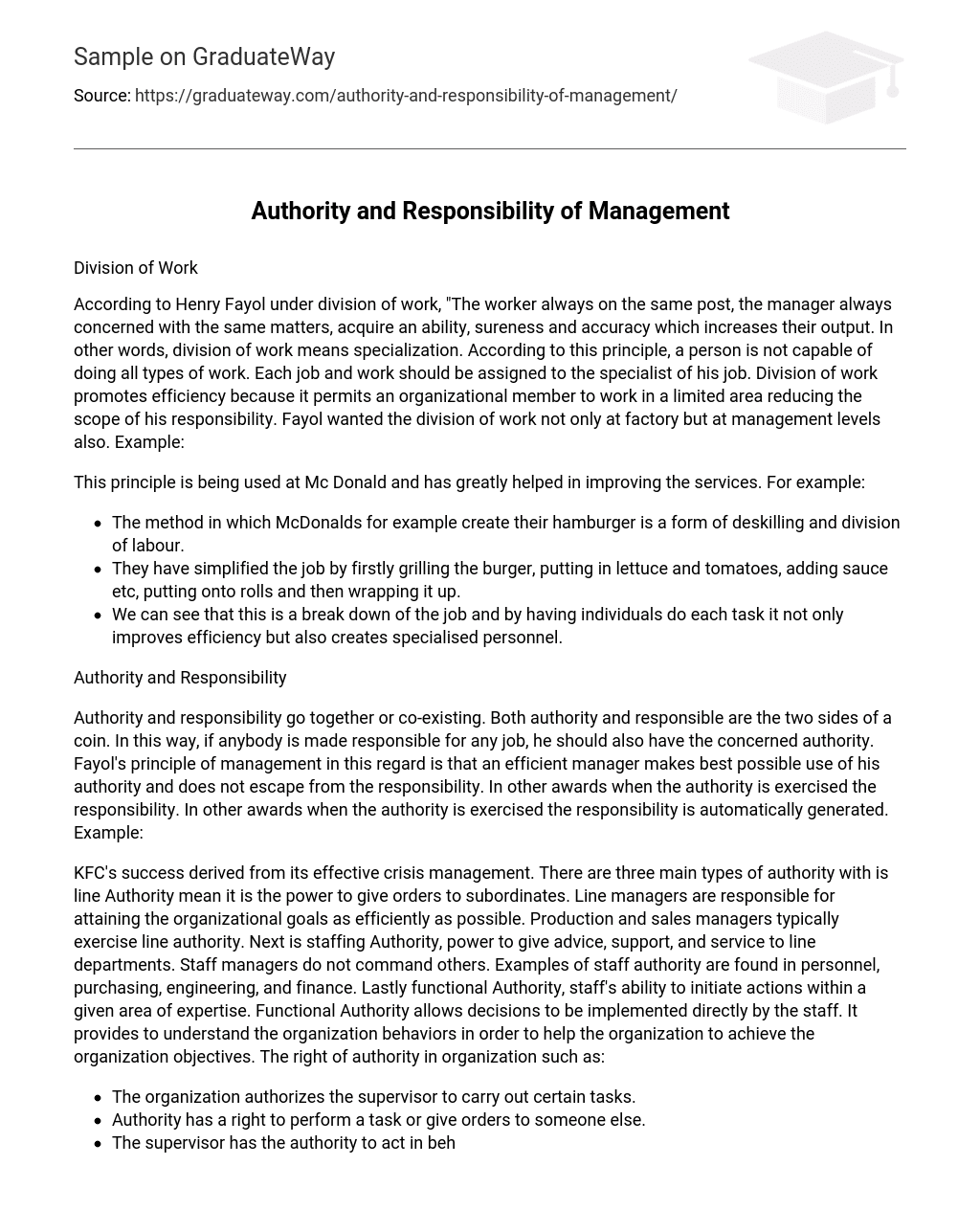 Authority and Responsibility of Management