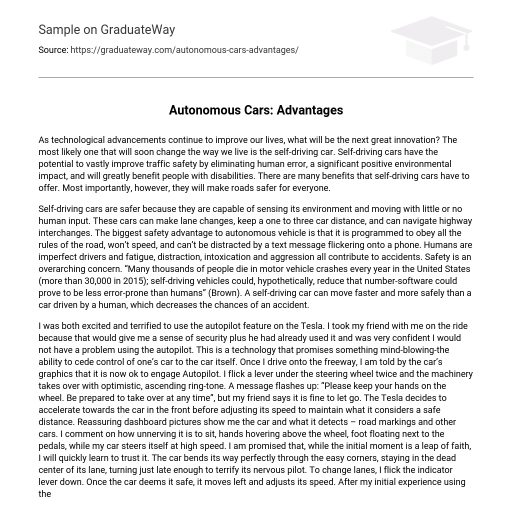 Autonomous Cars: Advantages