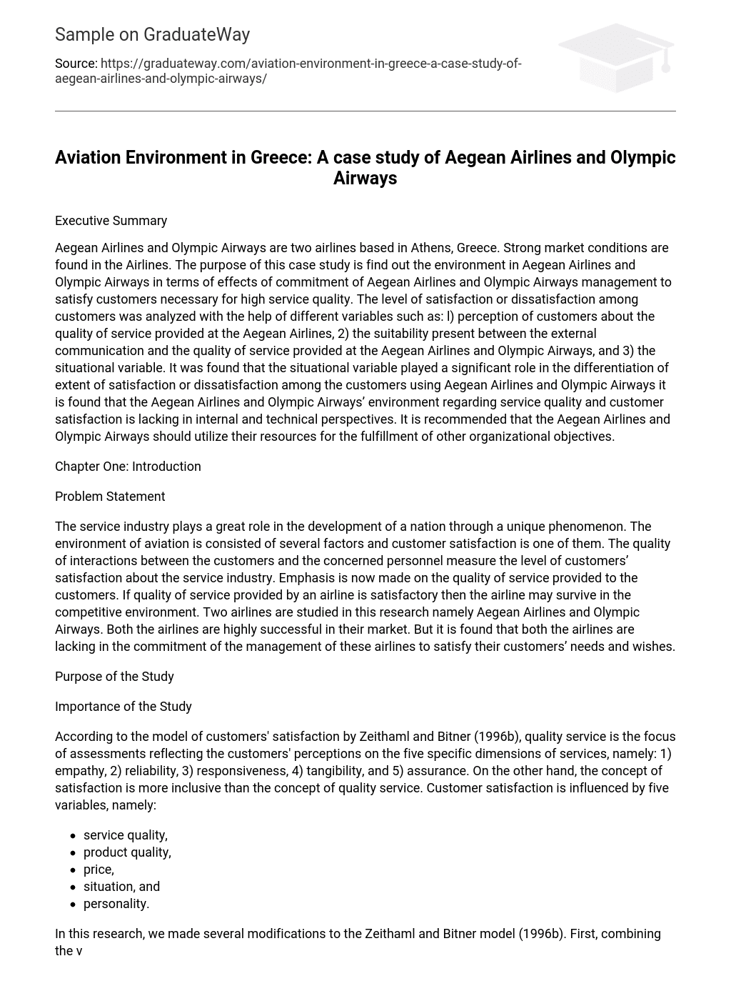 Aviation Environment in Greece: A case study of Aegean Airlines and Olympic Airways