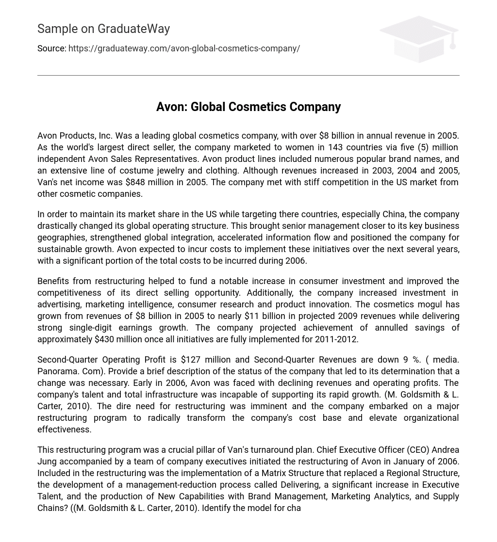Avon: Global Cosmetics Company