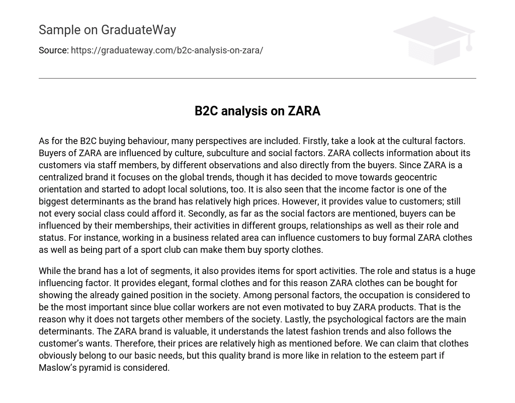 B2C analysis on ZARA