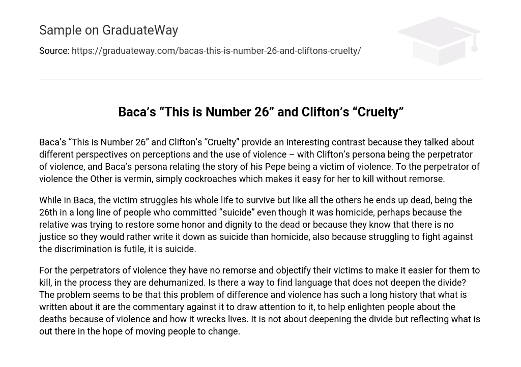 “This is Number 26” and “Cruelty”