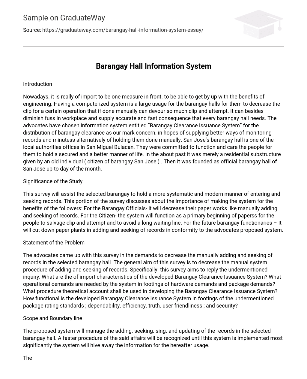 Barangay Hall Information System Narrative Essay