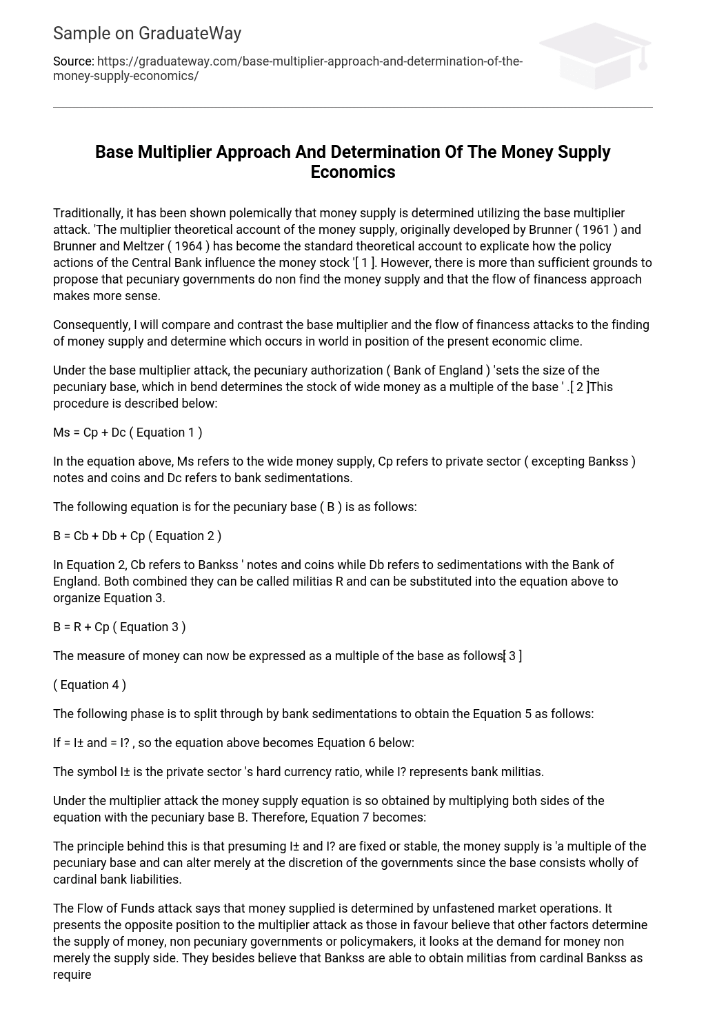  Base Multiplier Approach And Determination Of The Money Supply 