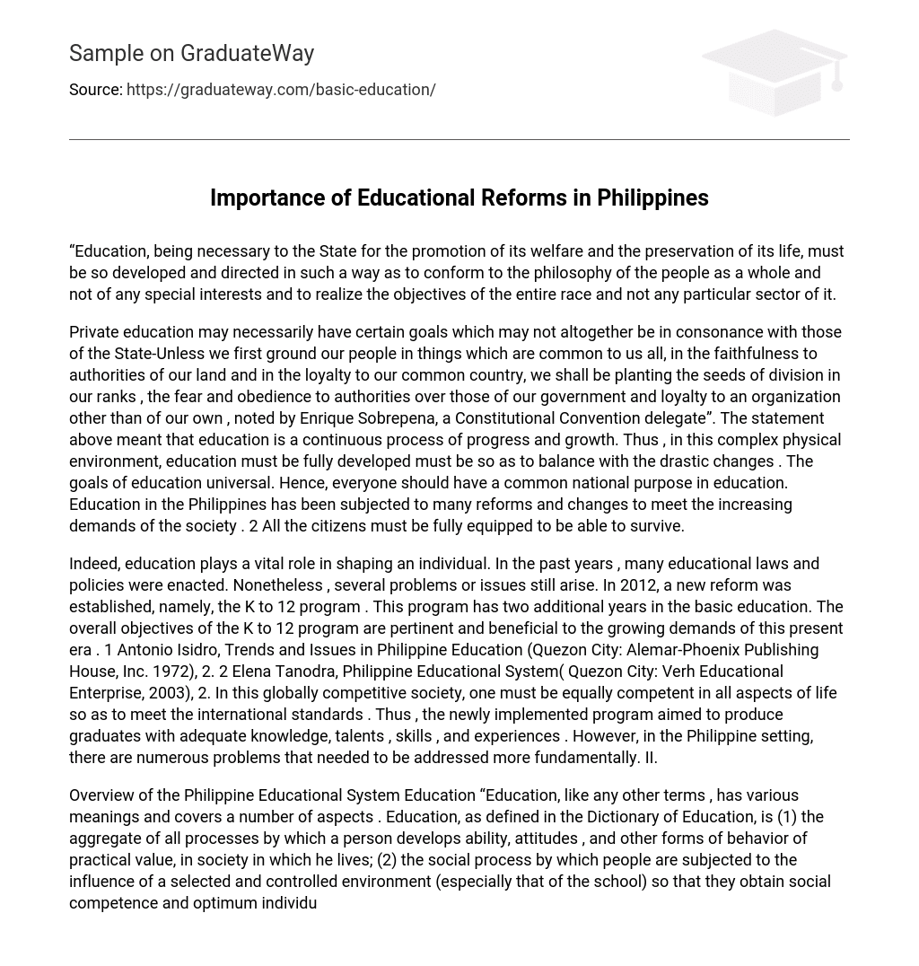 Importance of Educational Reforms in Philippines