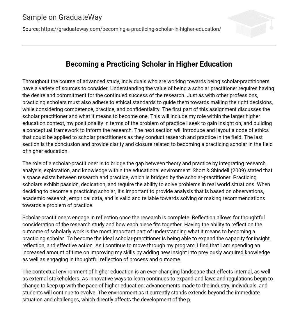 Becoming a Practicing Scholar in Higher Education