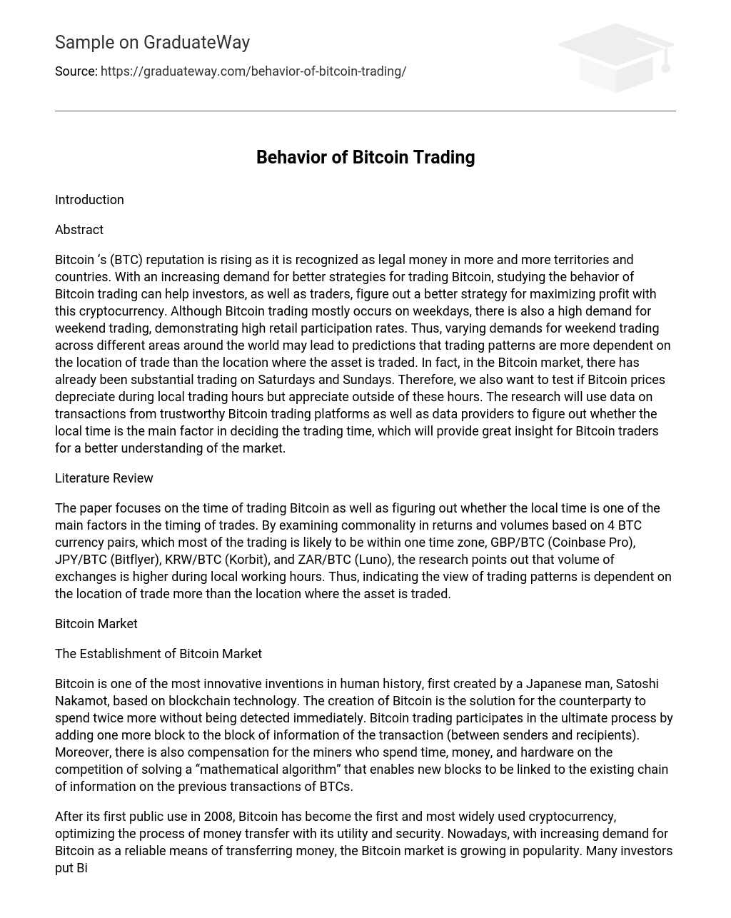 Behavior of Bitcoin Trading