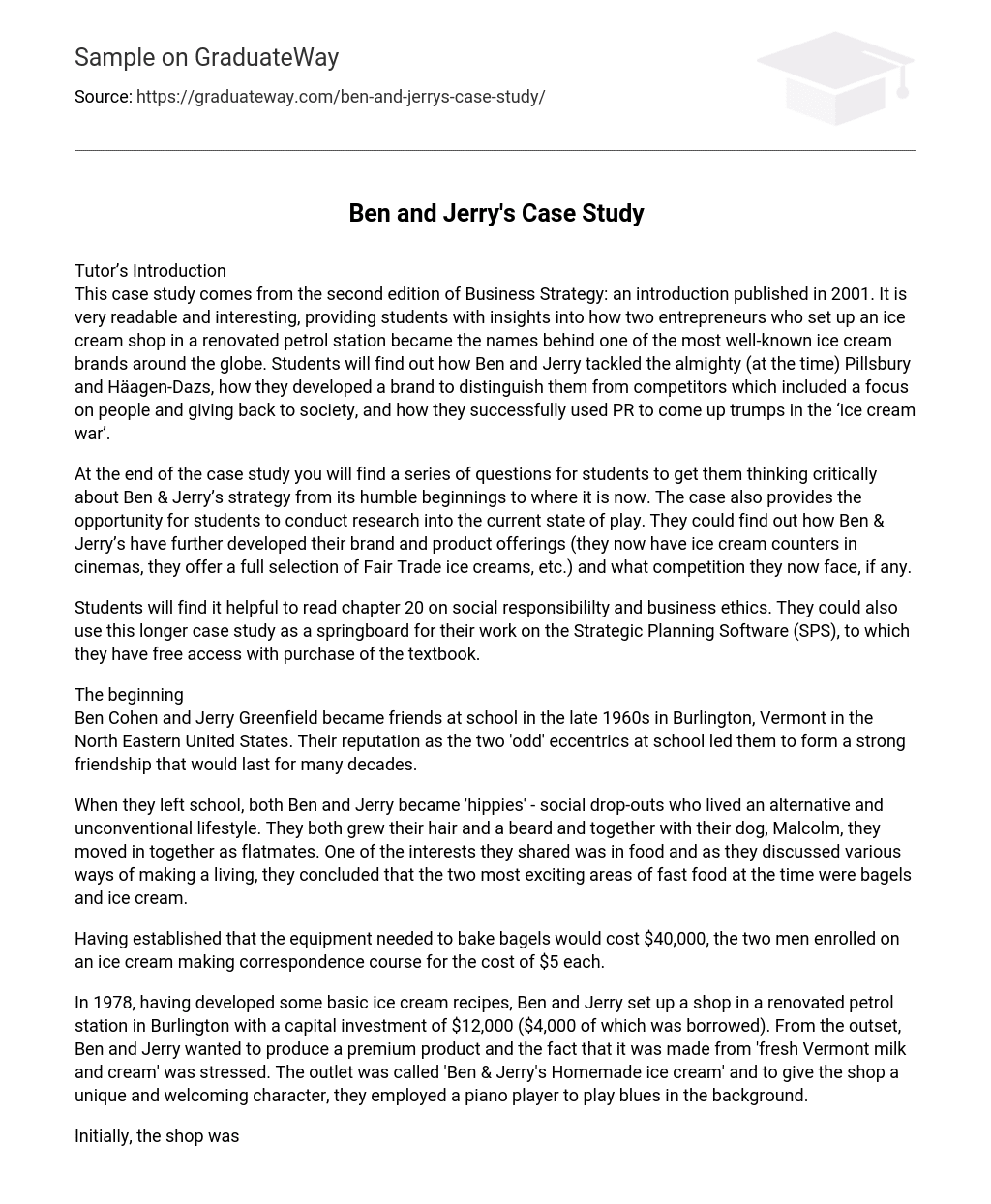 university of vermont ben and jerry's essay