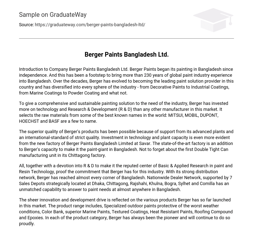 Introduction to Company Berger Paints Bangladesh Ltd.