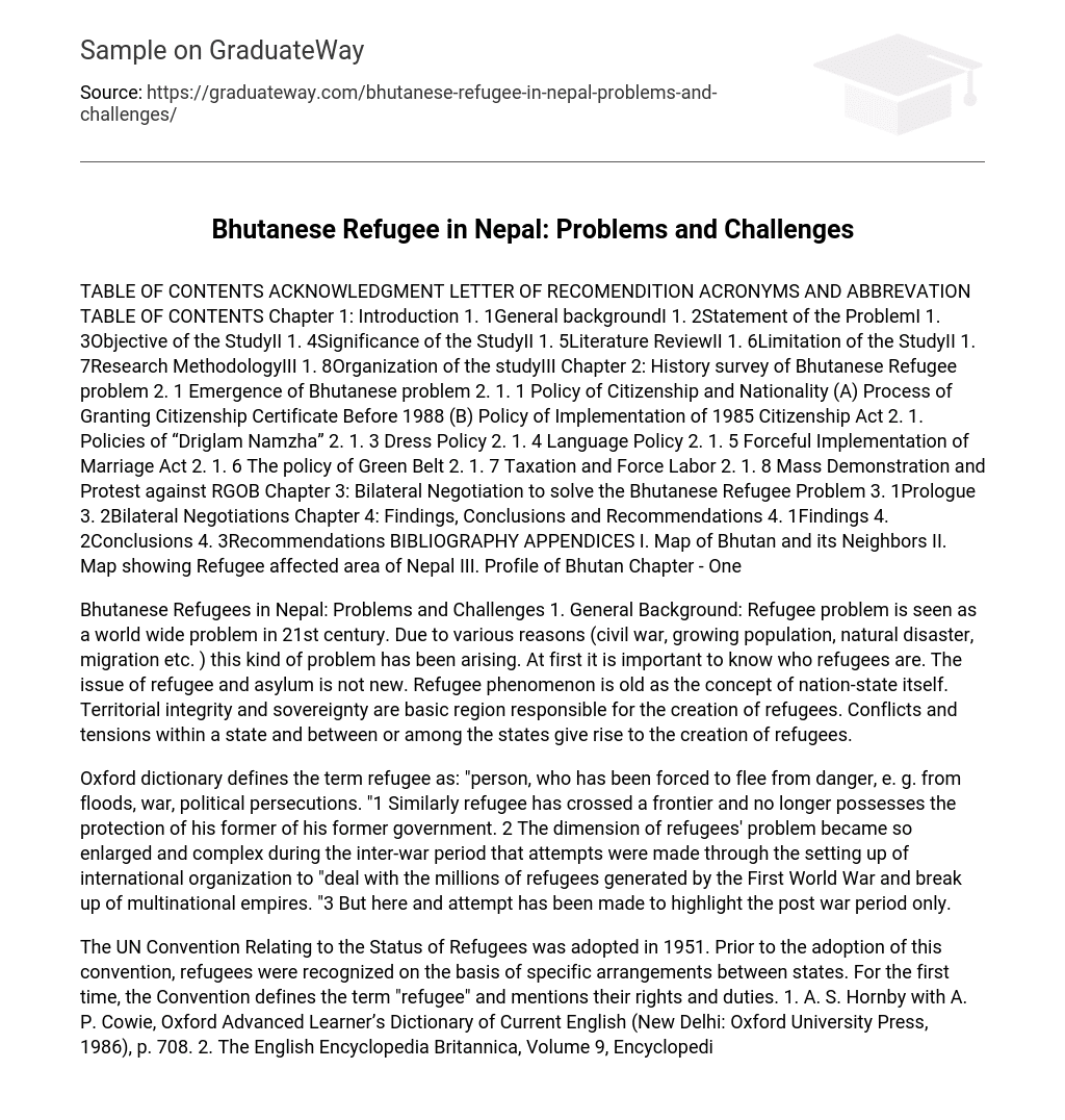 Bhutanese Refugee in Nepal: Problems and Challenges