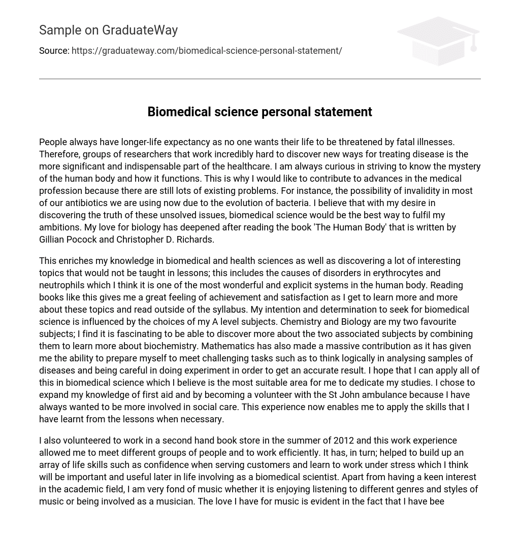 Biomedical science personal statement
