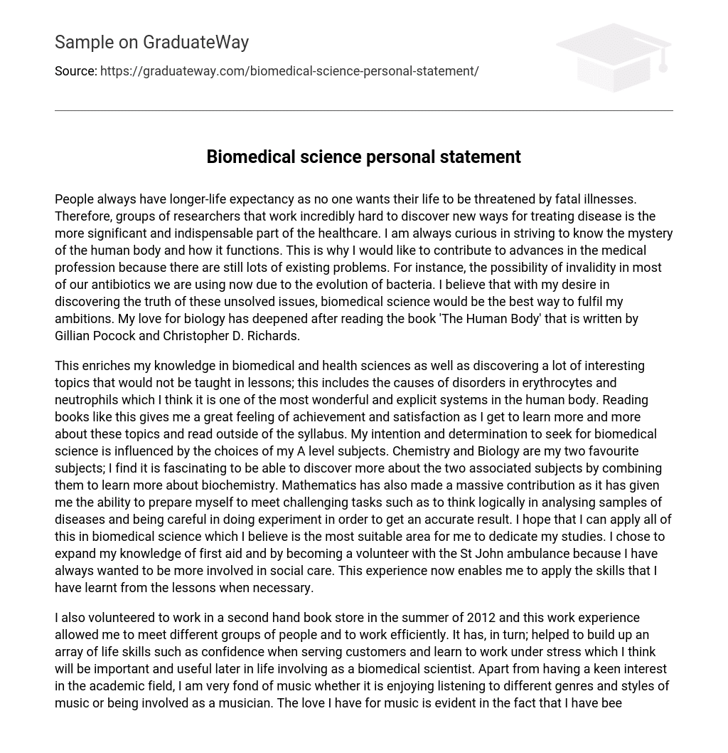 personal statement for biomedical science student