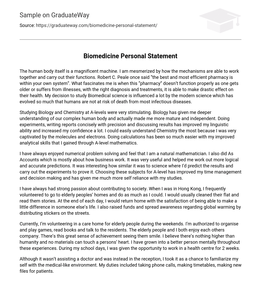personal statement for graduate school biomedical