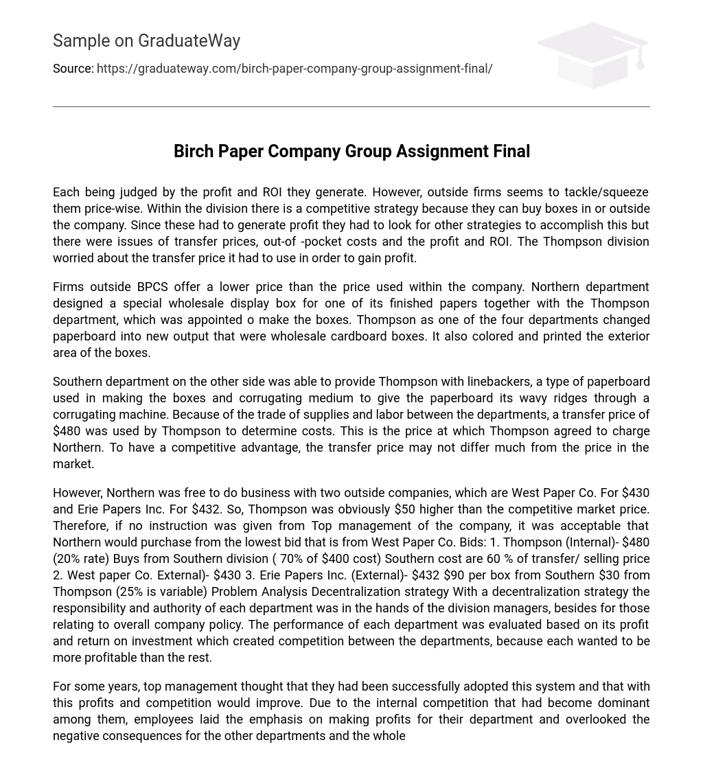 Birch Paper Company Group Assignment Final