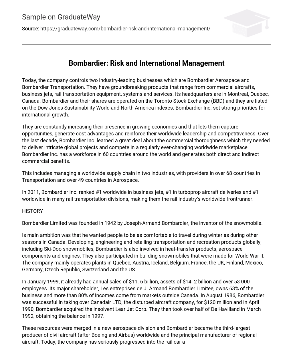 Bombardier: Risk and International Management