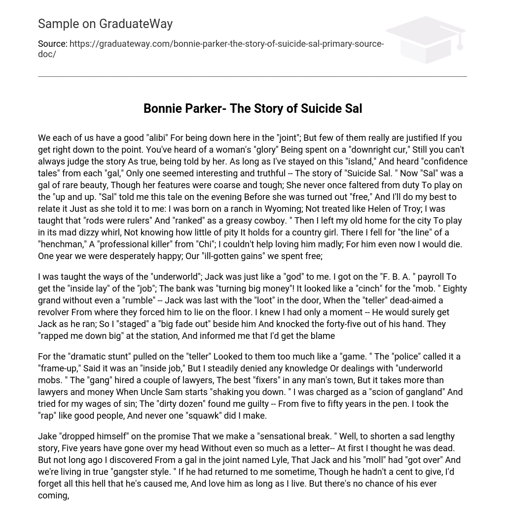 Bonnie Parker- The Story of Suicide Sal