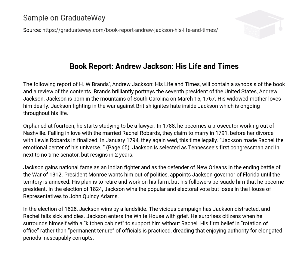 Book Report: Andrew Jackson: His Life and Times