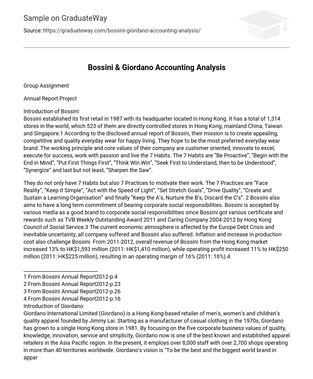 Bossini & Giordano Accounting Analysis
