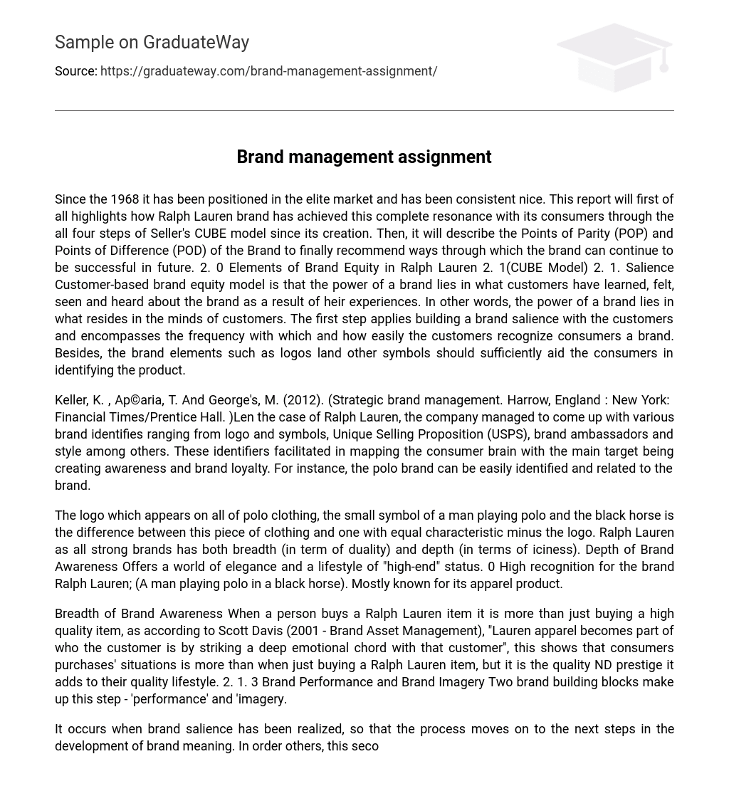 Brand management assignment