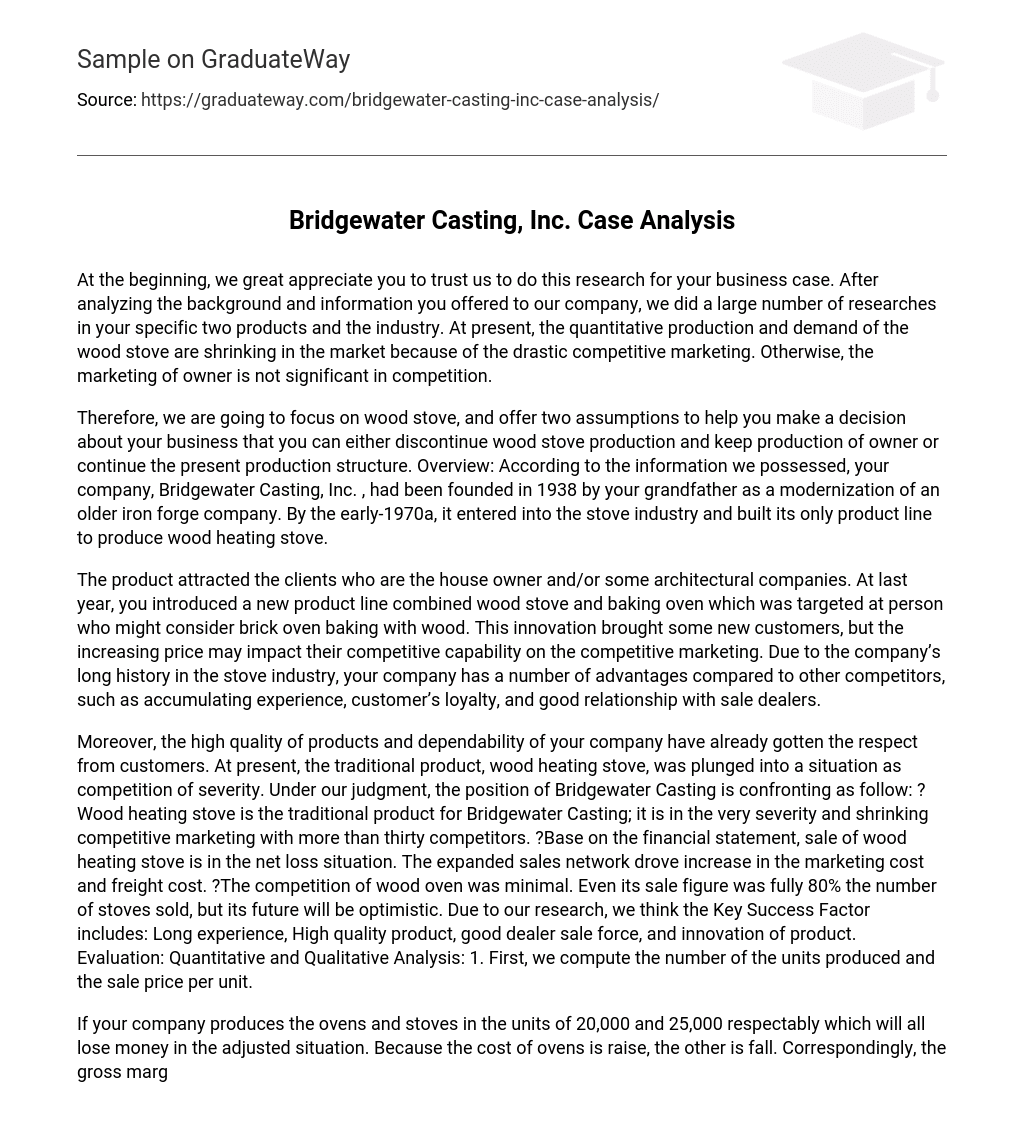Bridgewater Casting, Inc. Case Analysis