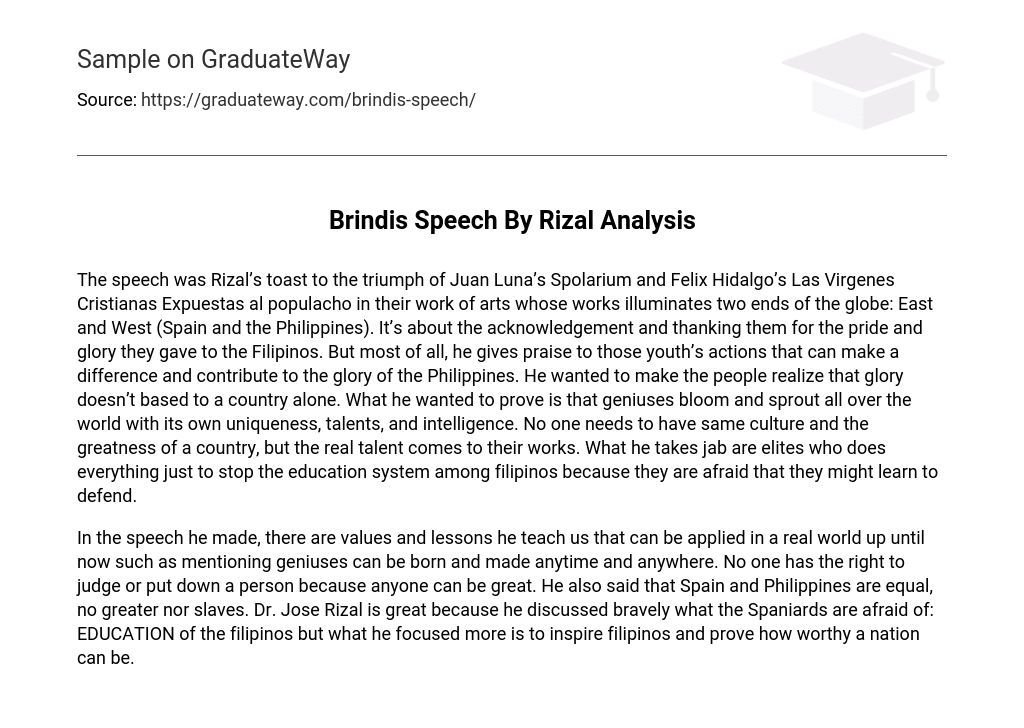 Brindis Speech By Rizal Analysis