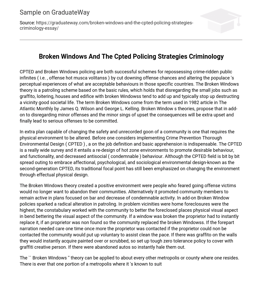 Broken Windows And The Cpted Policing Strategies Criminology