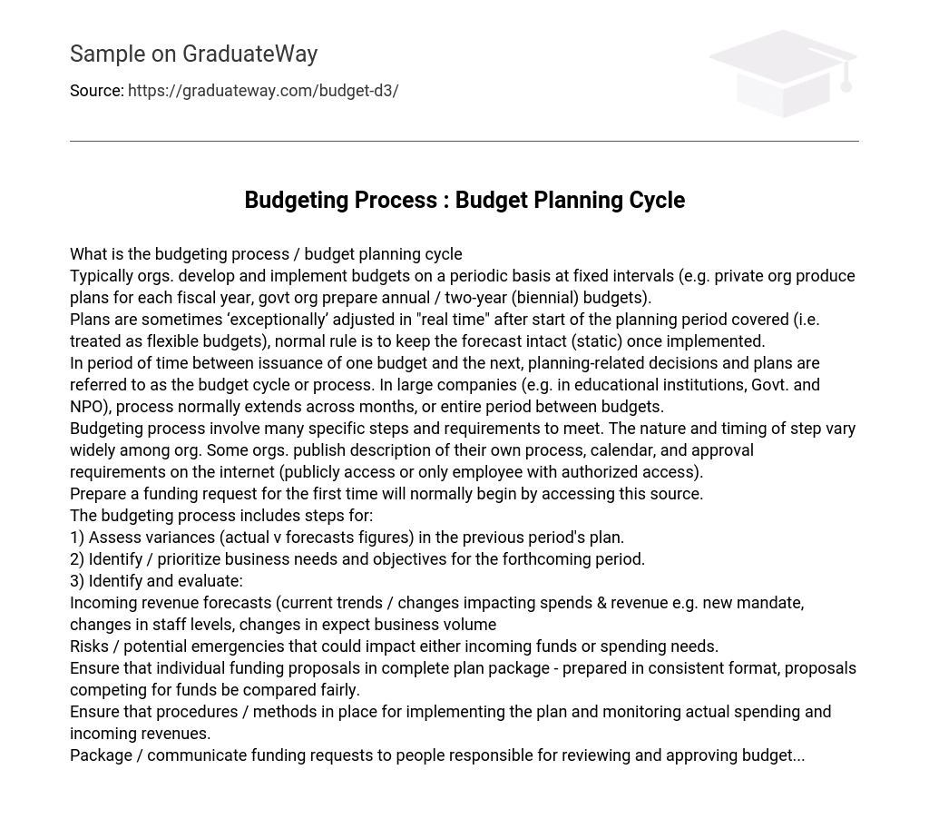 Budgeting Process : Budget Planning Cycle