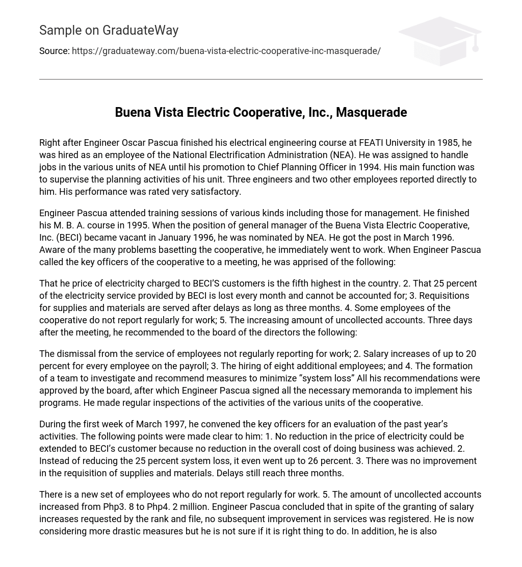 Buena Vista Electric Cooperative, Inc., Masquerade