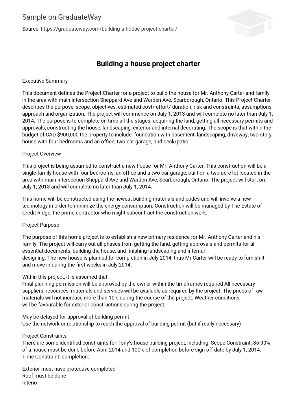 Building a house project charter