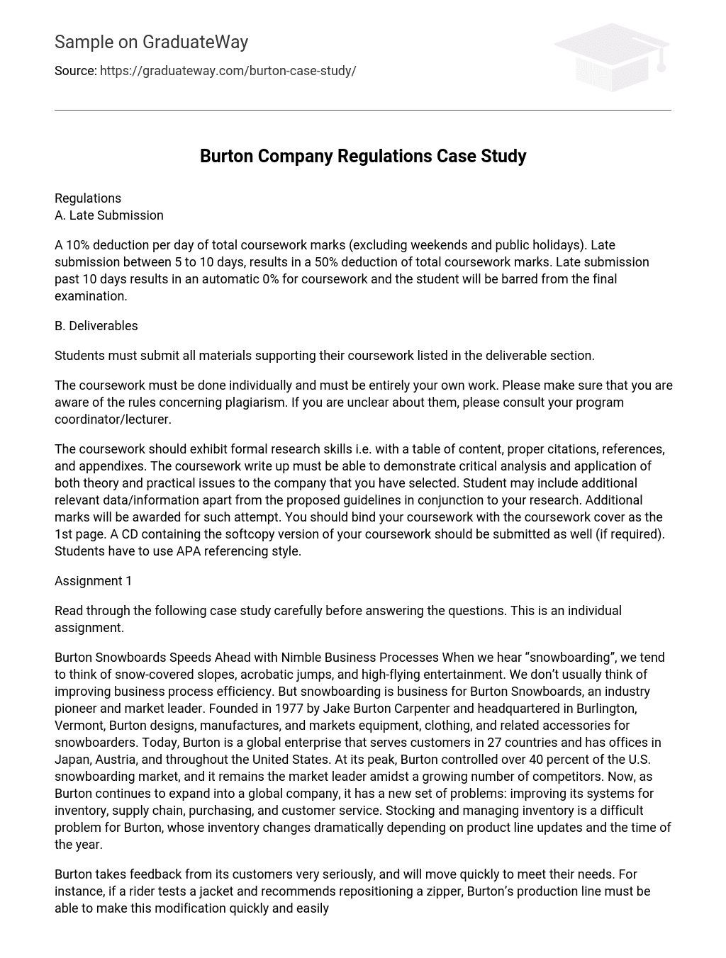 Burton Company Regulations Case Study