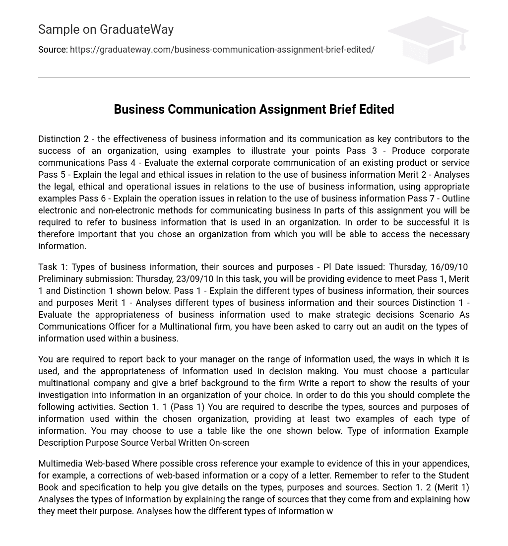 Business Communication Assignment Brief Edited