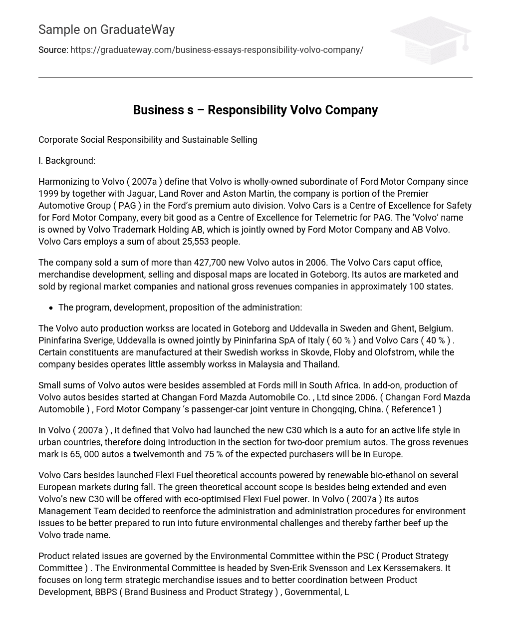 Business s – Responsibility Volvo Company