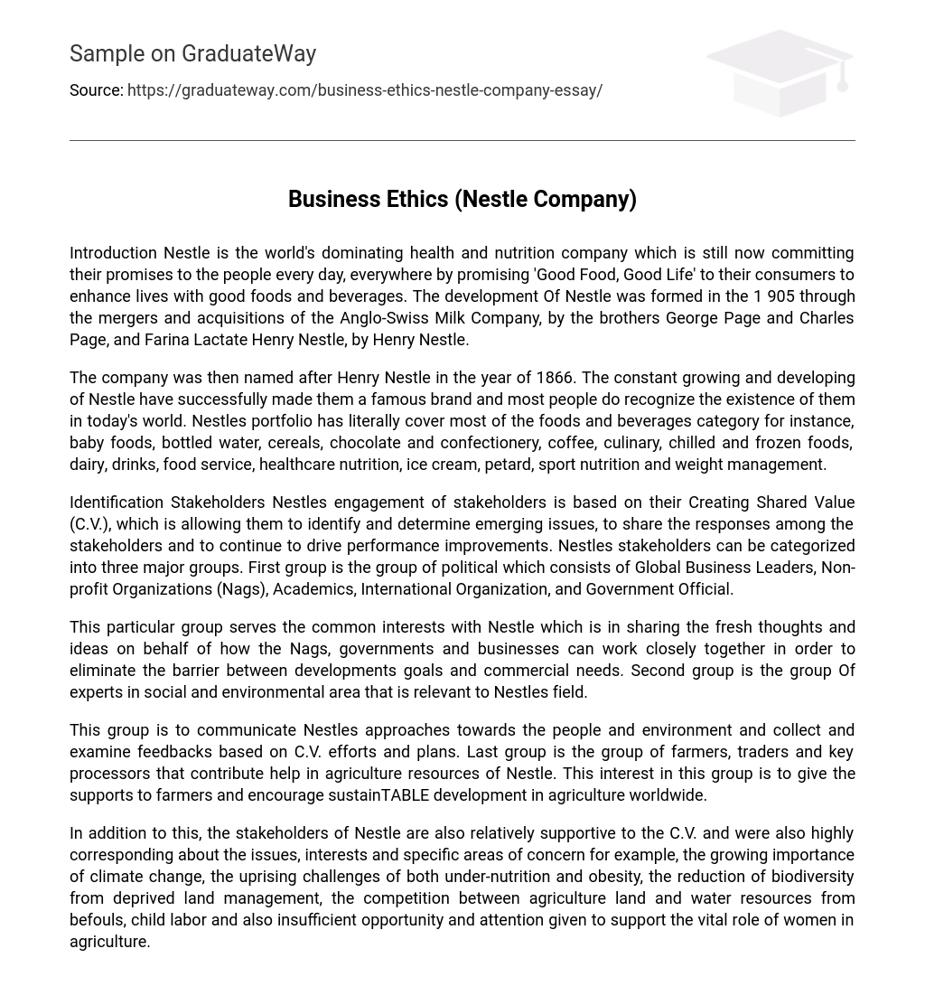 Business Ethics (Nestle Company) Research Paper