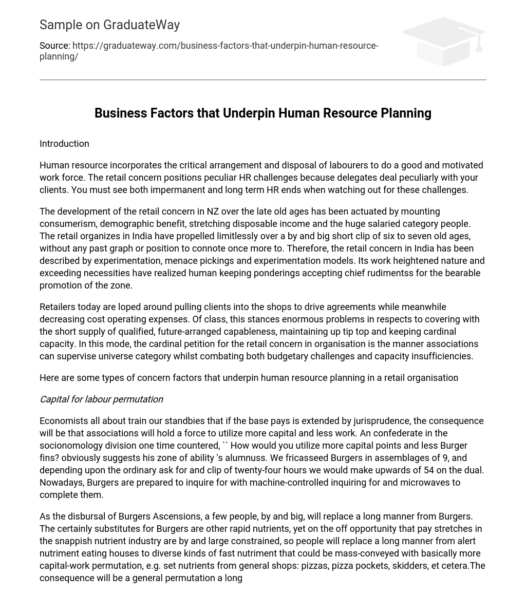 Business Factors that Underpin Human Resource Planning
